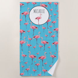 Toalha De Praia Tropical Summer Pink Flamingo Pattern