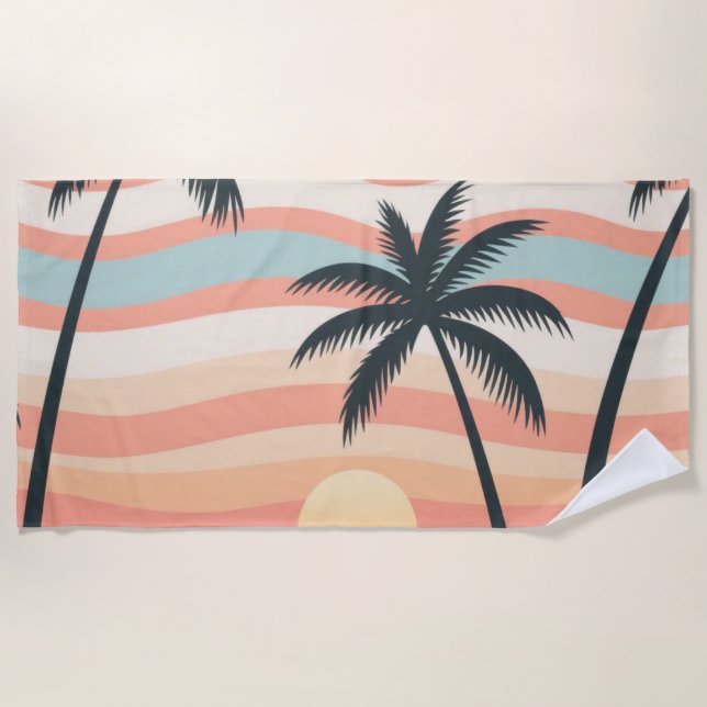 Toalha De Praia Tropical Sunset Stripes – Sunset Palms Towel (Frente)