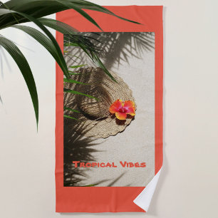 Toalha De Praia Tropical Vibes Hibiscus Sunhat em Sand Orange