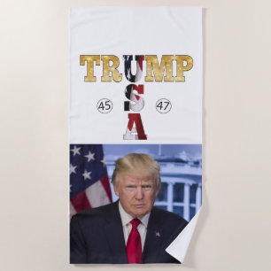 Toalha De Praia Trump Dourado 💖 Retrato 2025 💕 EUA 45 47