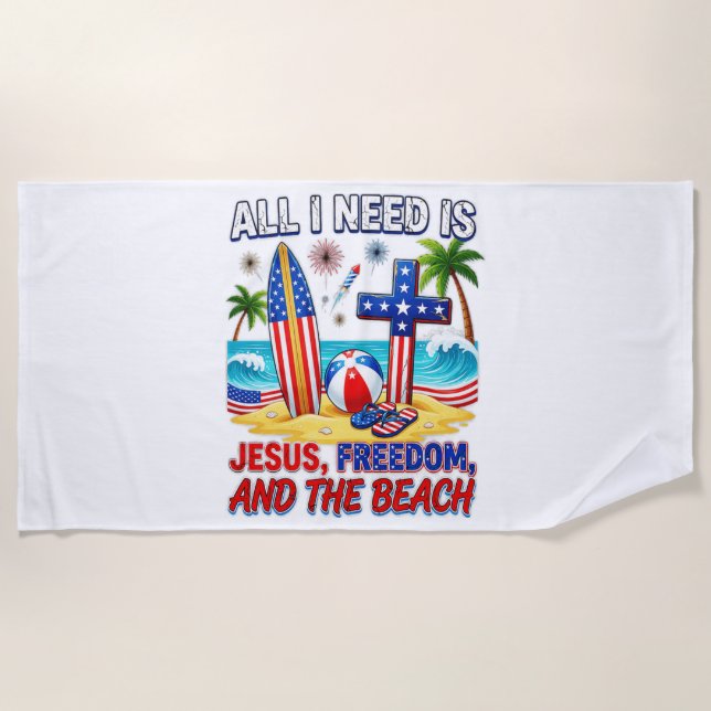 TOALHA DE PRAIA TUDO O QUE EU PRECISO É JESUS (Frente)