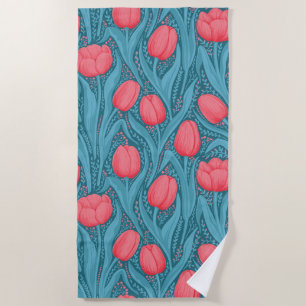 Toalha De Praia Tulipas em azul e vermelho