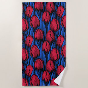 Toalha De Praia Tulipas em vermelho e azul
