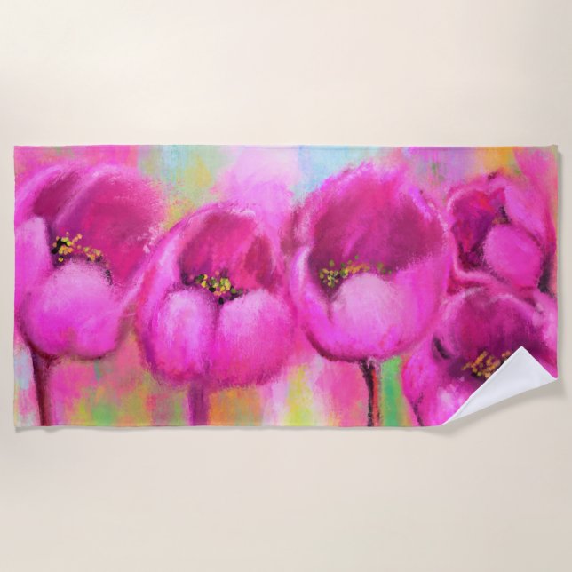 Toalha de Praia Tulipas Rosa Roxo (Frente)