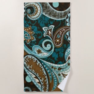 Toalha De Praia Turquesa e Brown Vintage Paisley New