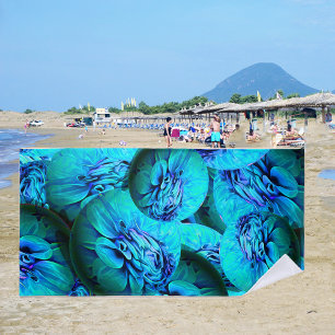 Toalha De Praia  Turquesa e esferas azuis em ótica 3D 