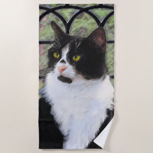 Toalha De Praia Tuxedo Cat em Pintura de Janela Arte Animal Origin