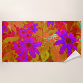 Toalha De Praia Ultra-violeta, magenta e flores silvestres vermelh