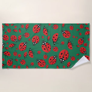 Toalha De Praia Um monte de Red Ladybugs Lucky Pattern Green