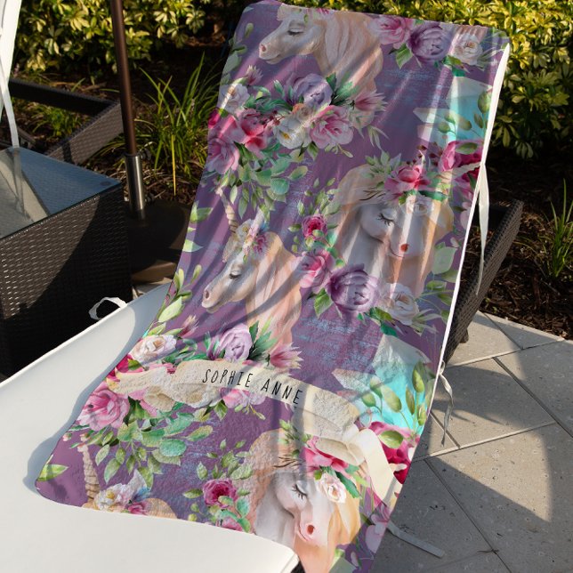 Toalha De Praia Unicorn Beach Towel | Padrão Floral (Criador carregado)