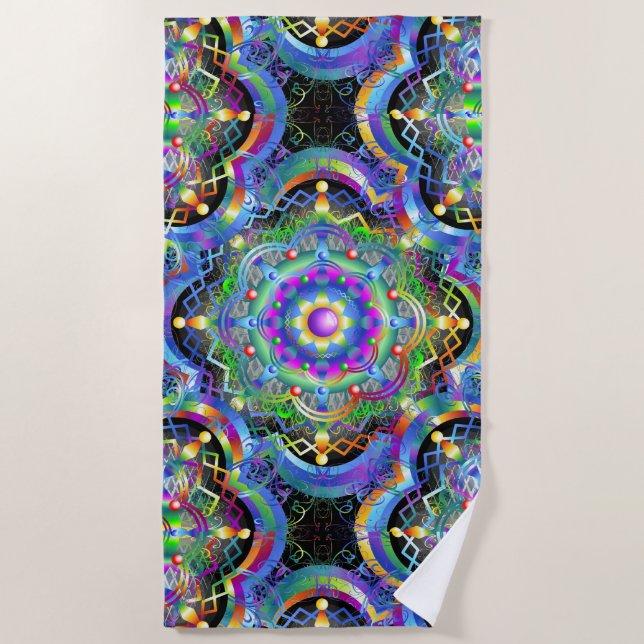 Toalha De Praia Universo Mandala Cores Psicodélicas (Frente)