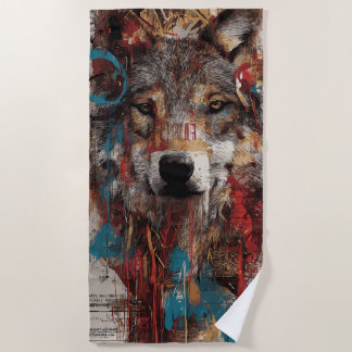 Toalha De Praia Urban Wolf Collage Street Art Grunge Design