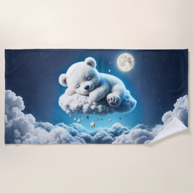 Toalha De Praia Urso mágico, sonhadora, noite pastel, arte azul (Frente)