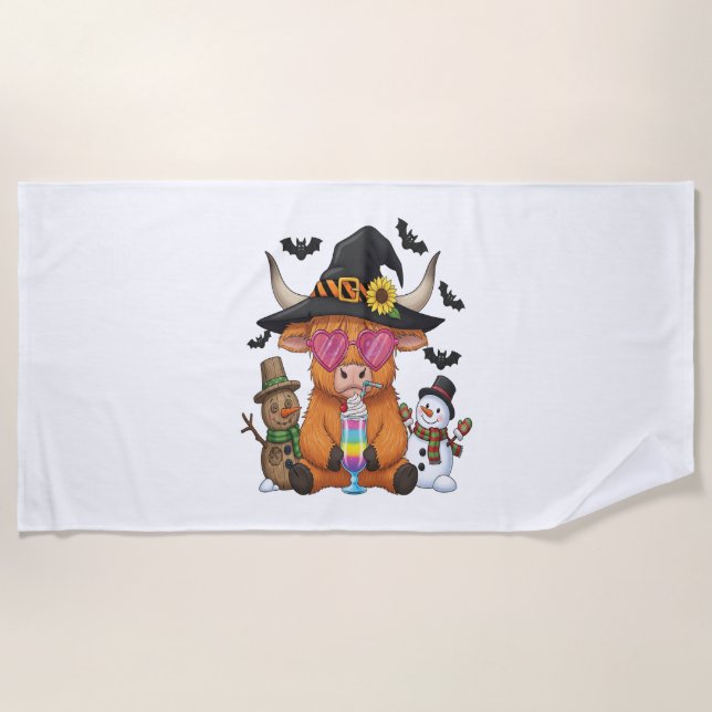 Toalha De Praia Vaca do Halloween Highland (2) (Frente)