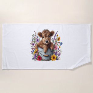 Toalha De Praia Vaca Highland em Balde Flor, Cueca