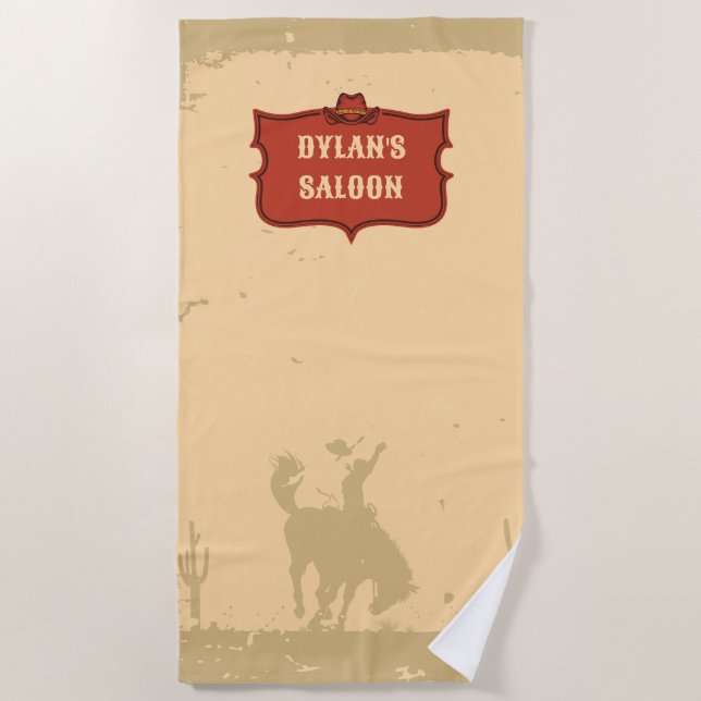 Toalha De Praia Vaqueiro Ocidental Monograma Nome Russo Salão (Frente)