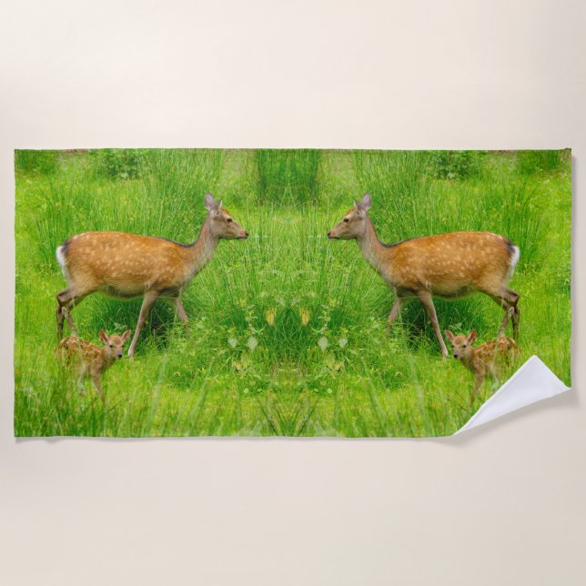 Toalha De Praia Veado bonito com bebê (Frente)