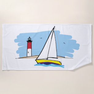 Toalha De Praia Veleiro e farol do Desenho-Estilo