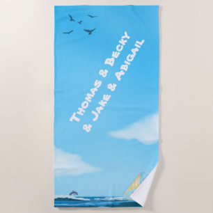 Toalha De Praia Verão Azul, Céu Brilhante, Nome Branco