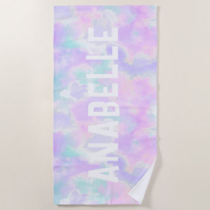 Toalha De Praia Verão Nome Personalizado Pastel Tie Dye 