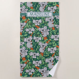 Toalha De Praia Verde-caçador personalizado de padrão Koala
