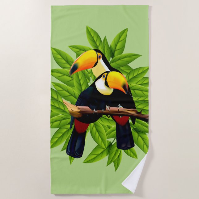 Toalha De Praia Verde do duo de Toucan (Frente)