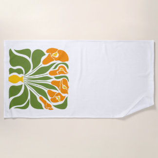Toalha De Praia Verde & Laranja Moderno Floral Abstrato