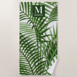 Toalha De Praia Verde Tropical Aquarela Palmeira Monograma