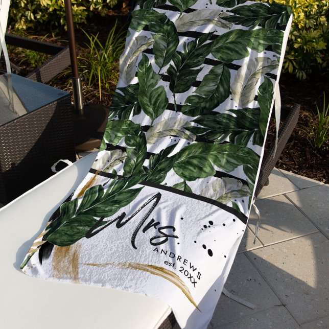 Toalha De Praia Verde Tropical de Verão | Sra. Brushing Script (Criador carregado)