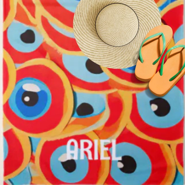 Toalha de Praia Vermelha Azul Colorida Olho Gordo (Criador carregado)