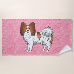 Toalha De Praia Vermelho E White Papillon Cão Bonito Em Corações R