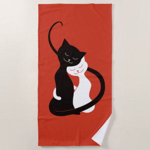 Toalha De Praia Vermelho que abraça gatos do amor