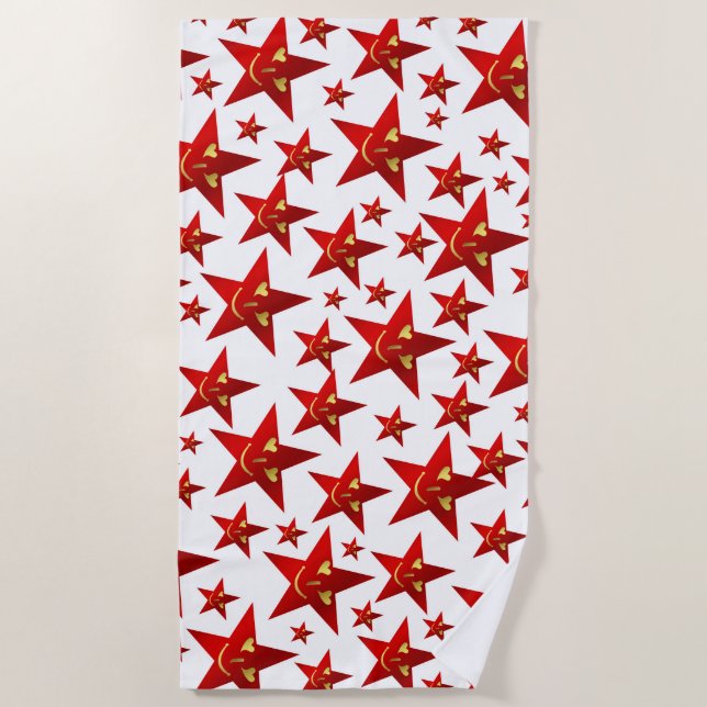 Toalha De Praia vermelho, rindo, feliz, estrelas, arco-íris, cores (Frente)
