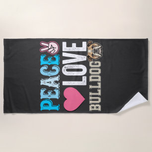 Toalha De Praia Vetor Bulldog Paz Amor