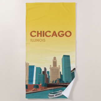 Toalha De Praia Viagens vintage Skyline do Chicago River