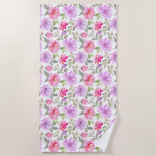 Toalha De Praia Vibração Fresca de Primavera: Design Floral Rosa e