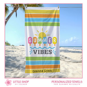 Toalha De Praia Vibrações de Verão Personalizáveis para Meninas