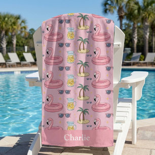 Toalha De Praia Vibrações Rosa Personalizadas de Verão