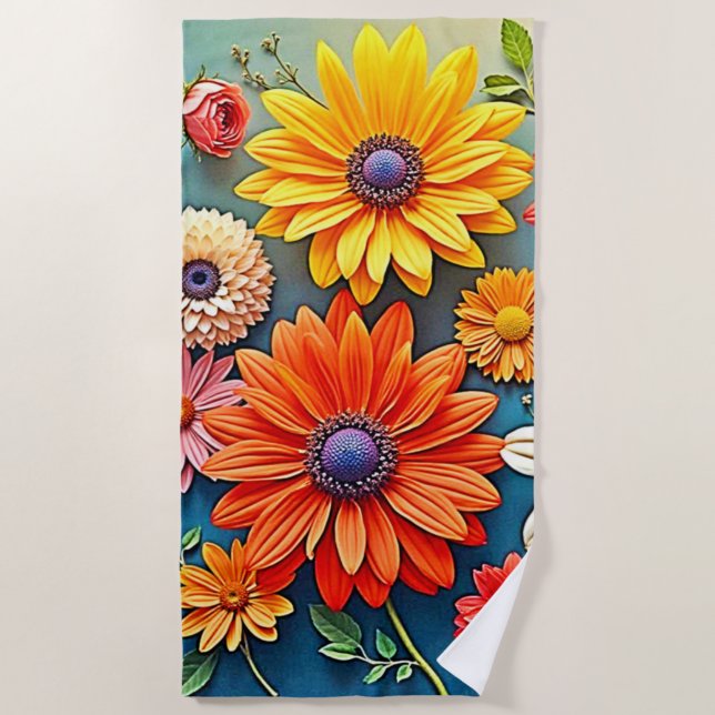 Toalha De Praia Vibrant Floral Fantasy Design (Frente)
