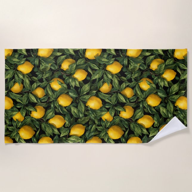 Toalha De Praia Vibrant Lemon Citrus Tree Pattern (Frente)