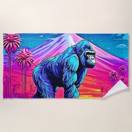 Toalha De Praia Vibrant Neon Gorilla em uma cena da selva surreal