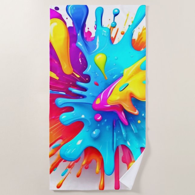 Toalha De Praia Vibrant Neon Paint Splash Art (Frente)