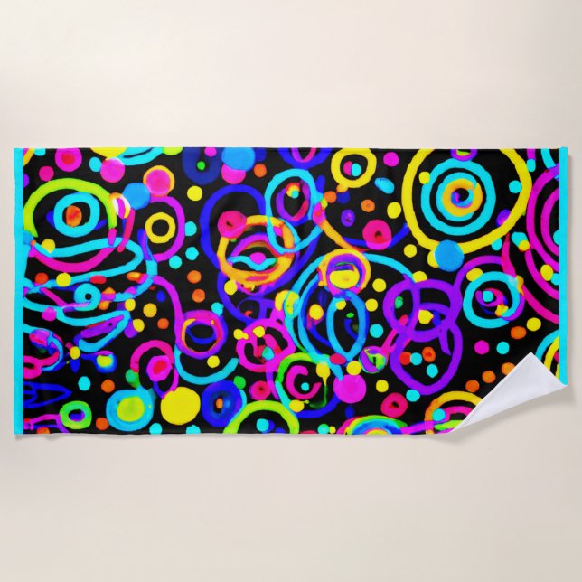 Toalha De Praia Vibrant Neon Pattern Art Design (Frente)