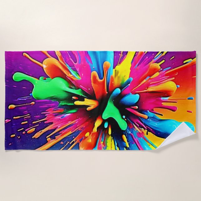 Toalha De Praia Vibrant Paint Burst Design (Frente)