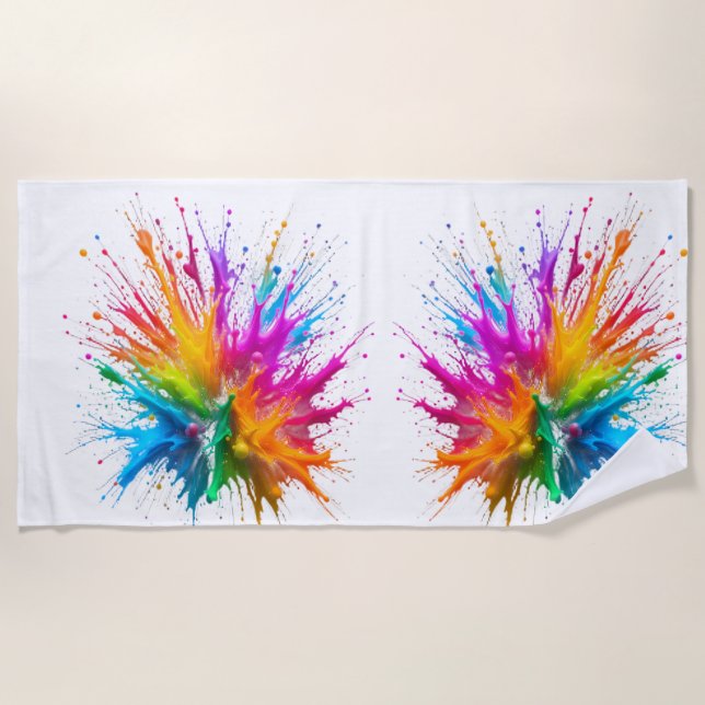 Toalha De Praia Vibrant Rainbow Paint Splatter Explosion (Frente)