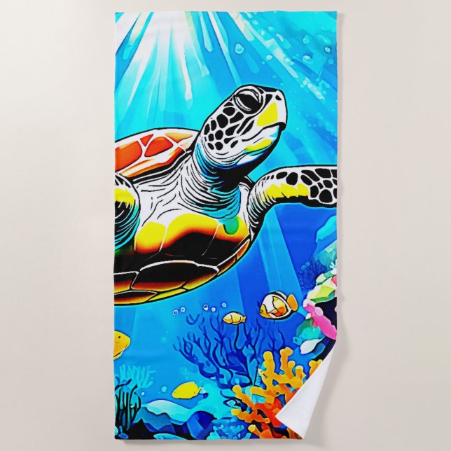 Toalha De Praia Vibrant Sea Turtle Dreamscape (Frente)