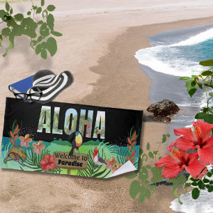 Toalha De Praia Vibrant Watercolor Aloha Paraíso Tropical