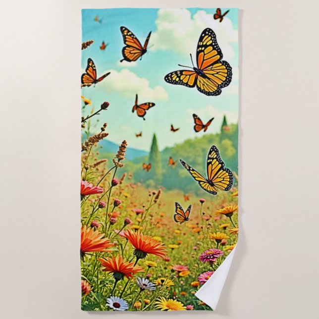 Toalha De Praia Vibrant Wildflower Butterfly Joy Design (Frente)