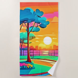 Toalha De Praia Vibrante paisagem solar