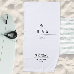 Toalha De Praia Vida de Van Vintage Preto e Branco Surfista Clássi